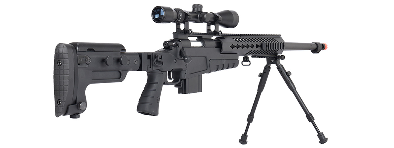 WellFire MB4418-3 Bolt Action Airsoft Sniper Rifle w/ Scope & Bipod (BLACK) - Click Image to Close