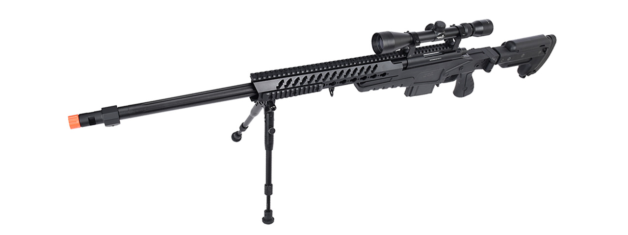 WellFire MB4418-3 Bolt Action Airsoft Sniper Rifle w/ Scope & Bipod (BLACK) - Click Image to Close