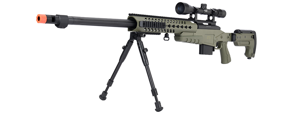 WellFire MB4418-3 Bolt Action Airsoft Sniper Rifle w/ Scope & Bipod (OD GREEN)