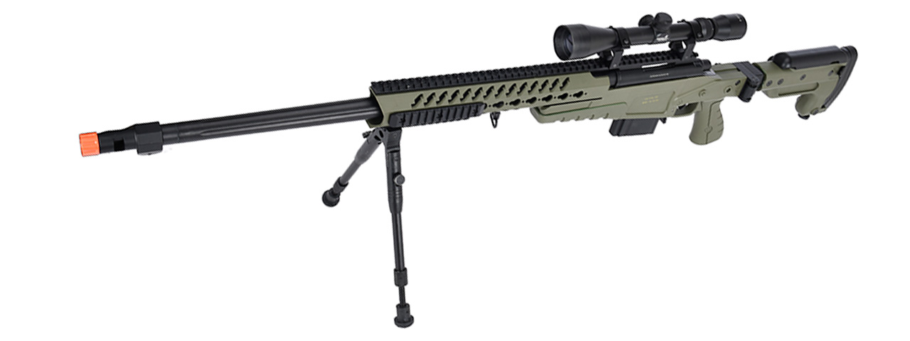 WellFire MB4418-3 Bolt Action Airsoft Sniper Rifle w/ Scope & Bipod (OD GREEN)