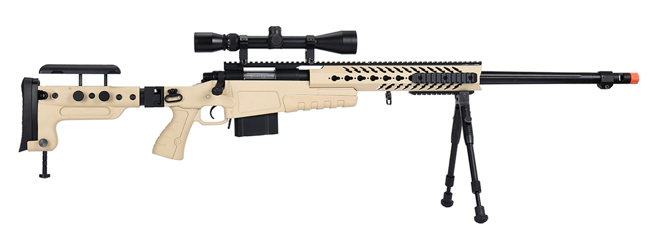 WellFire MB4418-3 Bolt Action Airsoft Sniper Rifle w/ Scope & Bipod (TAN) - Click Image to Close