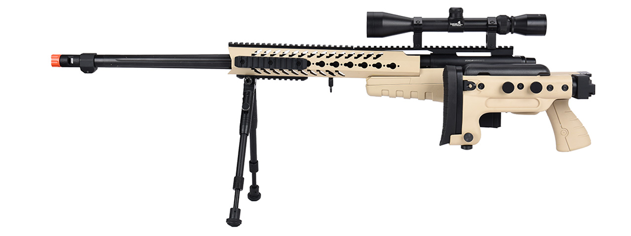 WellFire MB4418-3 Bolt Action Airsoft Sniper Rifle w/ Scope & Bipod (TAN) - Click Image to Close