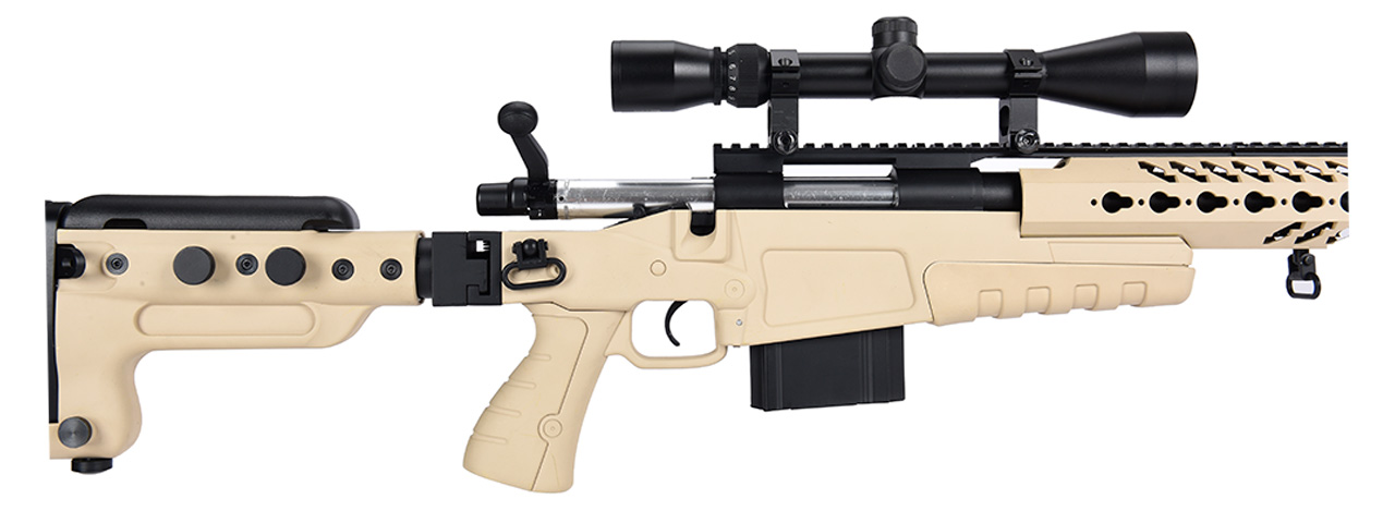 WellFire MB4418-3 Bolt Action Airsoft Sniper Rifle w/ Scope & Bipod (TAN)