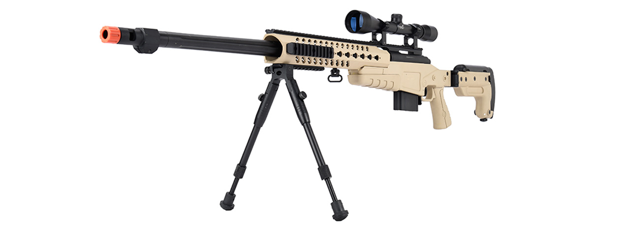 WellFire MB4418-3 Bolt Action Airsoft Sniper Rifle w/ Scope & Bipod (TAN)