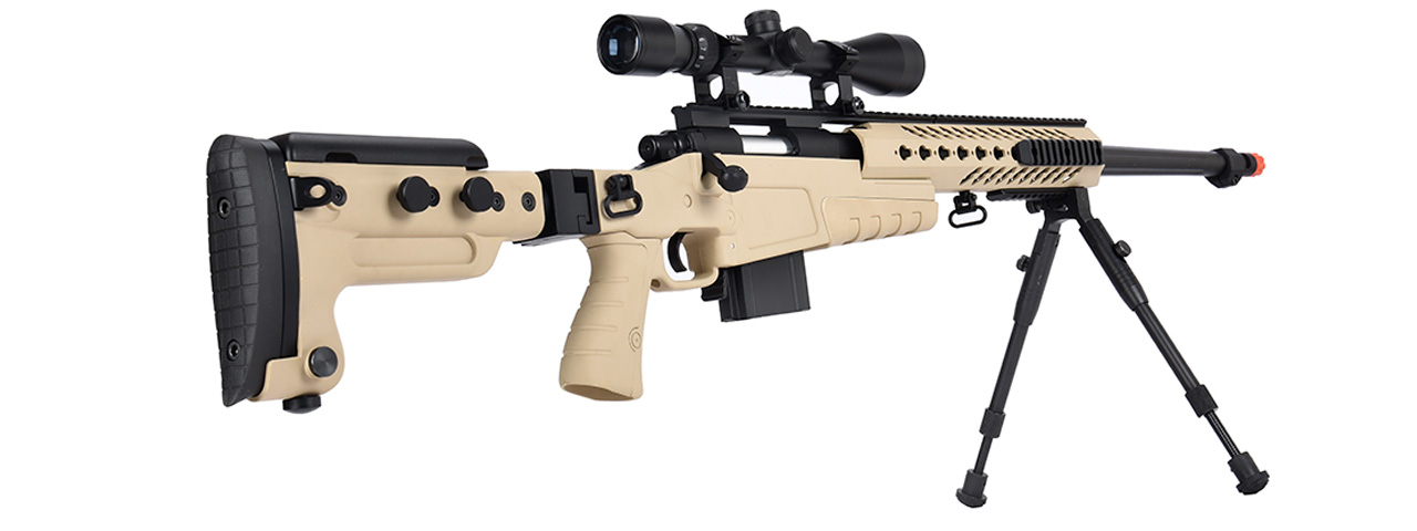 WellFire MB4418-3 Bolt Action Airsoft Sniper Rifle w/ Scope & Bipod (TAN) - Click Image to Close