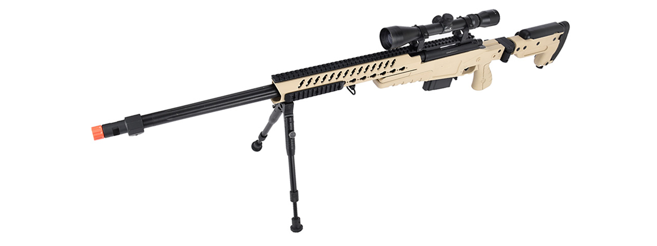 WellFire MB4418-3 Bolt Action Airsoft Sniper Rifle w/ Scope & Bipod (TAN) - Click Image to Close