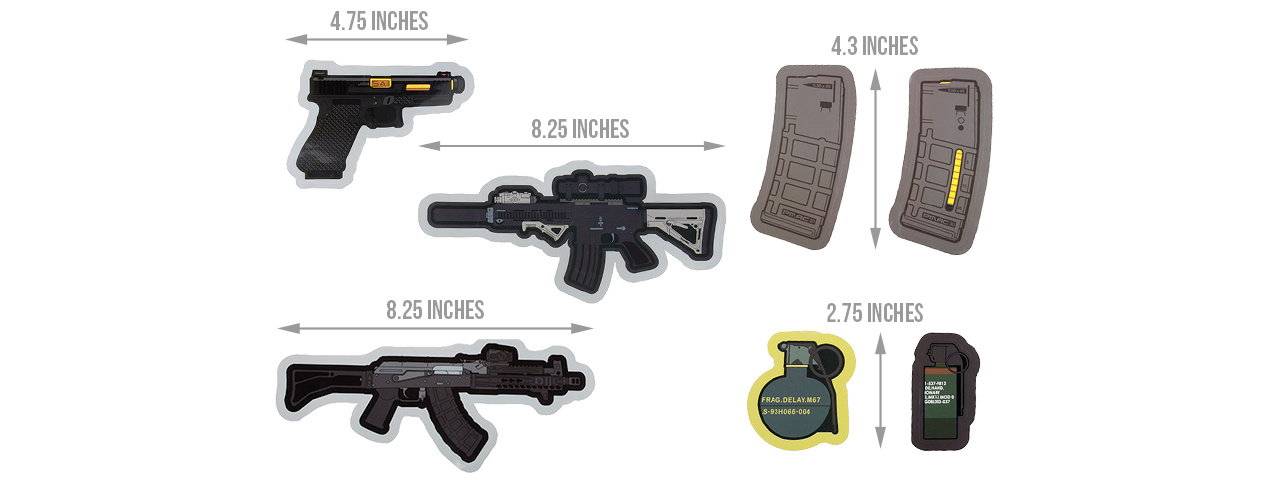 G-Force 7 Pack of Assorted Rifle, Pistol and Grenade Stickers (VARIOUS) - Click Image to Close