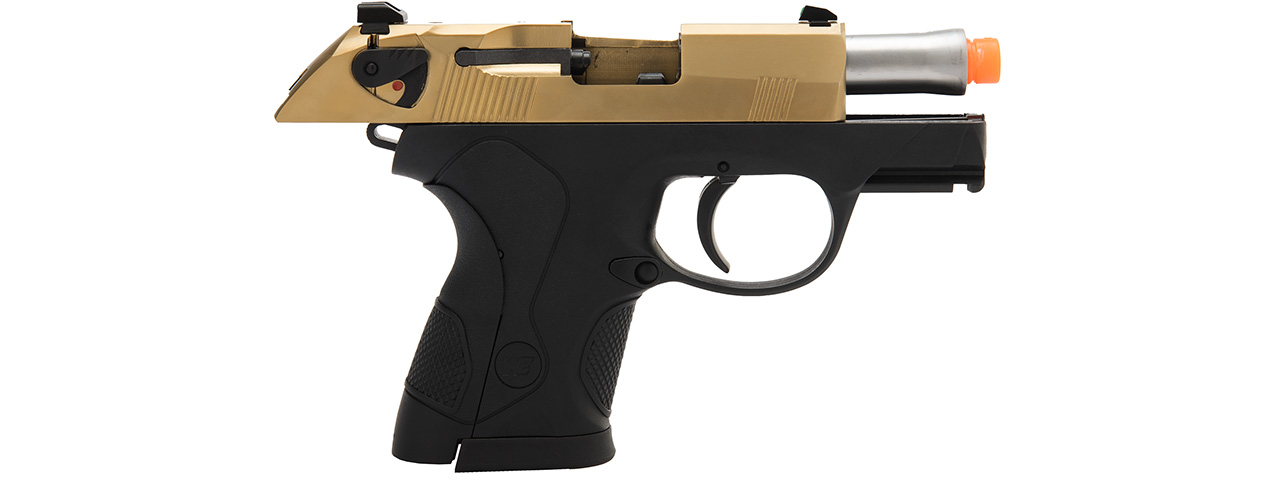 WE Tech Small Dog Full Metal Gas Blowback Airsoft Pistol (TITANIUM GOLD) - Click Image to Close