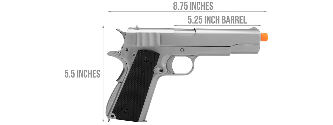 WE Tech 1911 MEU Airsoft Gas Blowback Pistol w/ Classic Grips (SILVER) - Click Image to Close