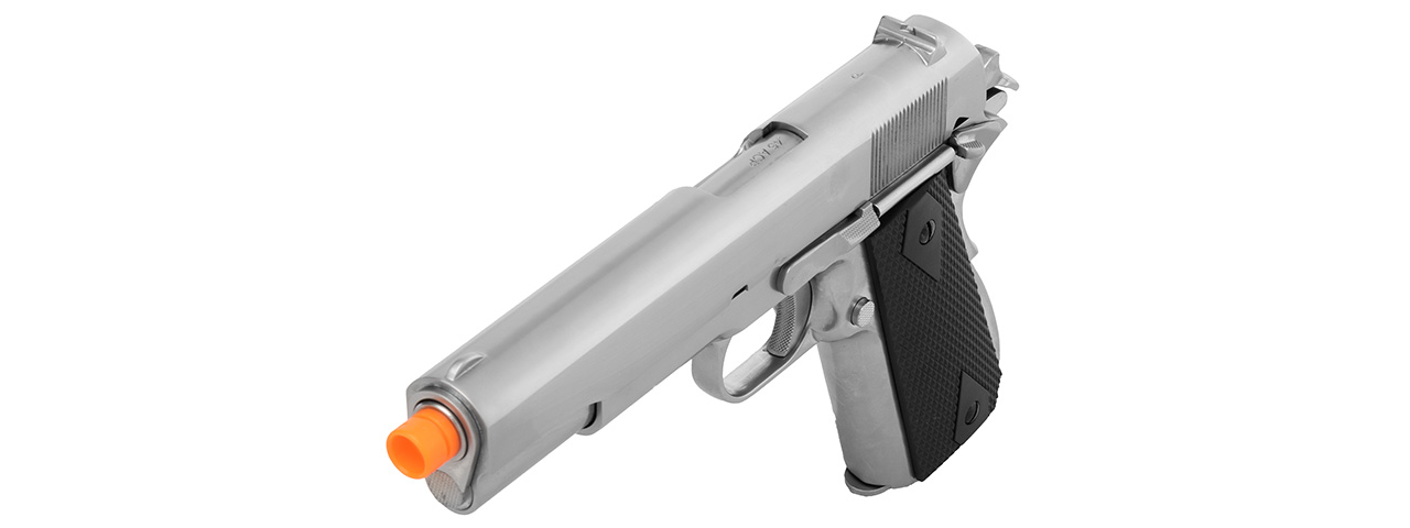 WE Tech 1911 MEU Airsoft Gas Blowback Pistol w/ Classic Grips (SILVER) - Click Image to Close