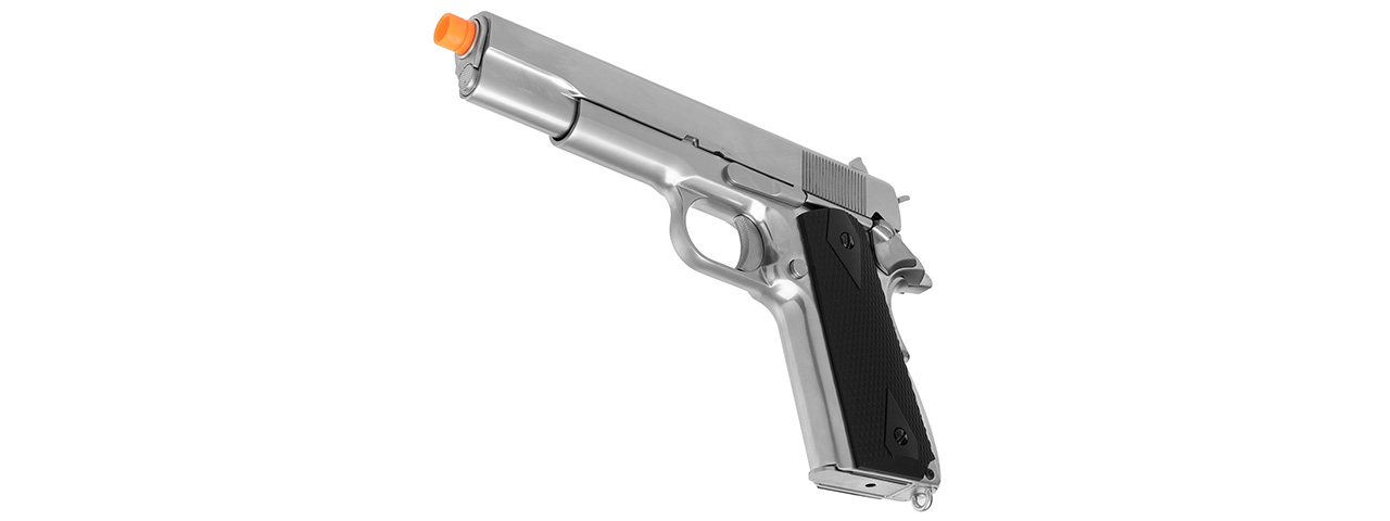 WE Tech 1911 MEU Airsoft Gas Blowback Pistol w/ Classic Grips (SILVER) - Click Image to Close