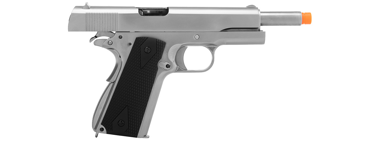 WE Tech 1911 MEU Airsoft Gas Blowback Pistol w/ Classic Grips (SILVER) - Click Image to Close