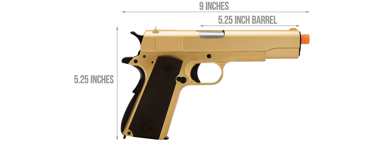 WE Tech 1911 A1 Gold Plated Airsoft Gas Blowback Pistol (GOLD ) - Click Image to Close