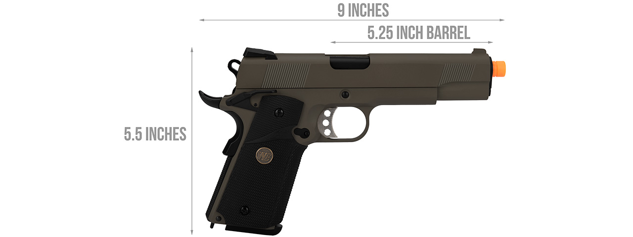 WE Tech 1911 Full Metal MEU Airsoft Gas Blowback Pistol (OD) - Click Image to Close