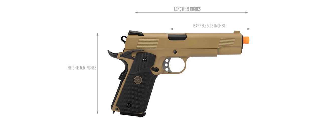 WE Tech 1911 Full Metal MEU Airsoft Gas Blowback Pistol (TAN) - Click Image to Close