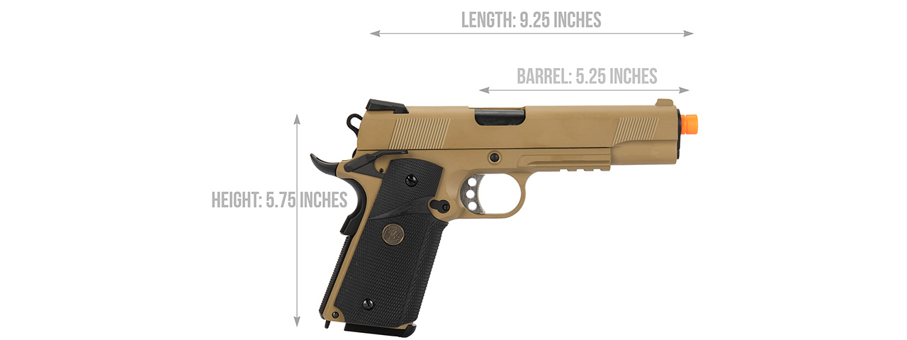 WE Tech 1911 Full Metal MEU Airsoft Gas Blowback Pistol (TAN) - Click Image to Close