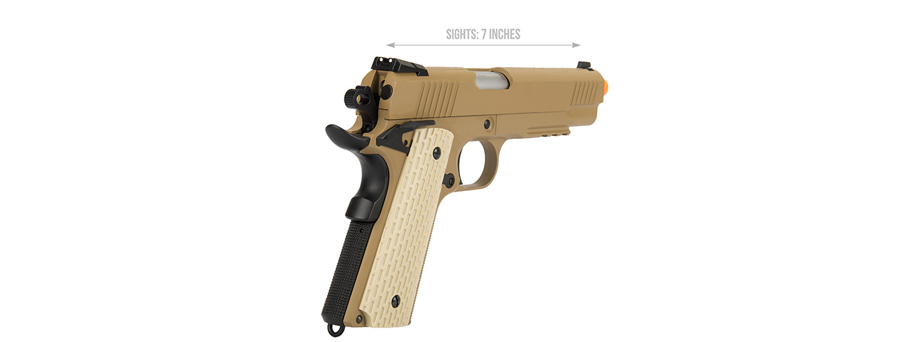 WE Tech Kimber Style 1911 Gas Blowback Airsoft Pistol (TAN) - Click Image to Close