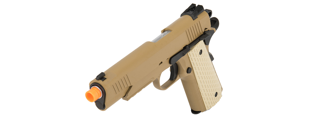 WE Tech Kimber Style 1911 Gas Blowback Airsoft Pistol (TAN) - Click Image to Close