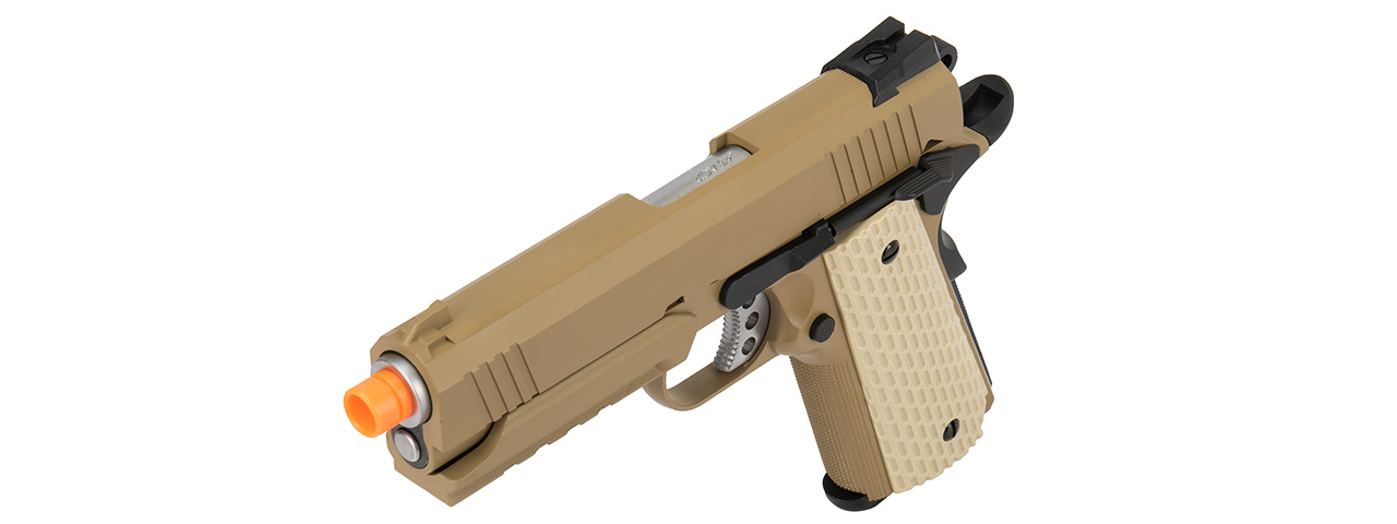 WE Tech Kimber Style 1911 Gas Blowback Airsoft Pistol (TAN) - Click Image to Close