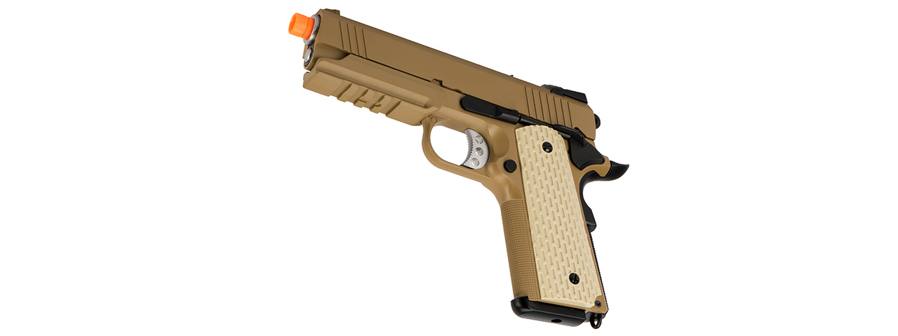 WE Tech Kimber Style 1911 Gas Blowback Airsoft Pistol (TAN) - Click Image to Close