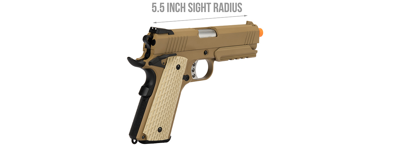 WE Tech Kimber Style 1911 Gas Blowback Airsoft Pistol (TAN) - Click Image to Close