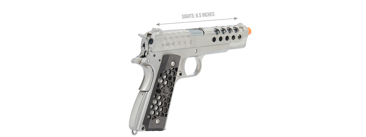 WE Tech 1911 Hex Cut Gen. 2 Gas Blowback Airsoft Pistol (SILVER) - Click Image to Close