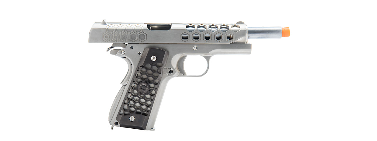 WE Tech 1911 Hex Cut Gen. 2 Gas Blowback Airsoft Pistol (SILVER) - Click Image to Close