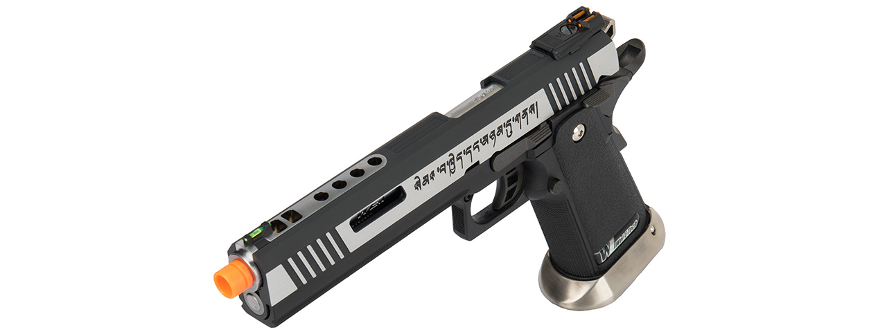 WE Tech 1911 Hi-Capa T-Rex Competition Gas Blowback Airsoft Pistol w/ Sight Mount & Top Ports [Tibetan Version] (TWO TONE / SILVER) - Click Image to Close