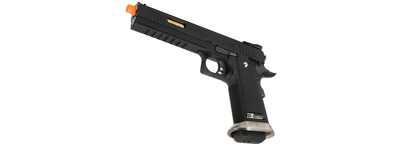 WE Tech 1911 Hi-Capa T-Rex Competition Gas Blowback Airsoft Pistol w/ Sight Mount & Top Ports (BLACK / GOLD) - Click Image to Close