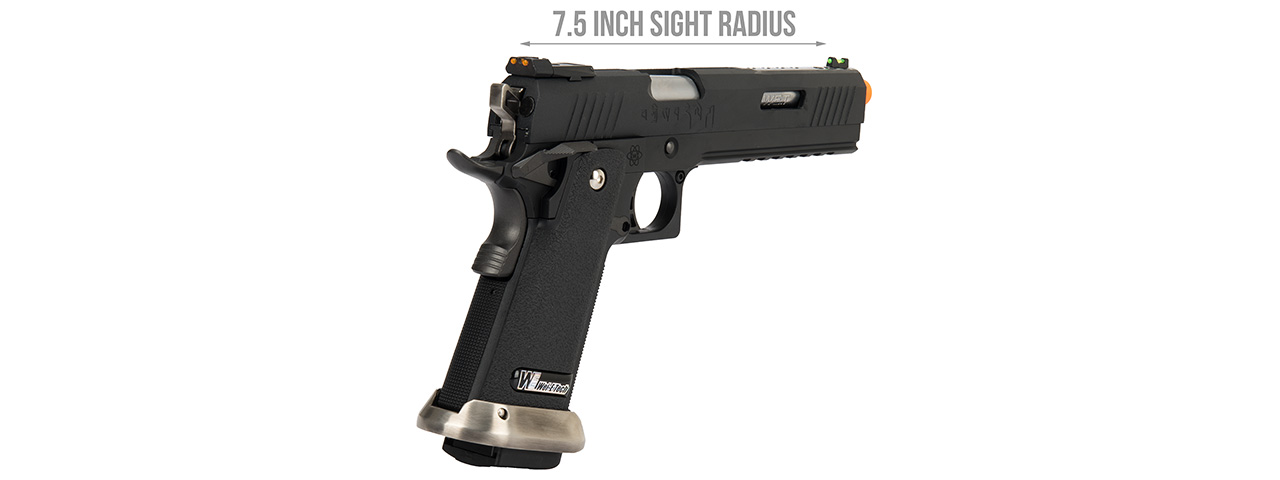 WE Tech 1911 Hi-Capa T-Rex Competition Gas Blowback Airsoft Pistol w/ Sight Mount & Top Ports [Tibetan Version] (BLACK / SILVER) - Click Image to Close