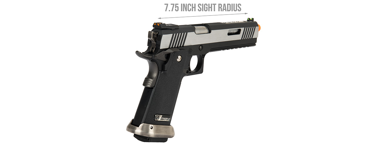 WE Tech 1911 Hi-Capa T-Rex Competition Gas Blowback Airsoft Pistol w/ Sight Mount & Top Ports (TWO TONE / SILVER) - Click Image to Close