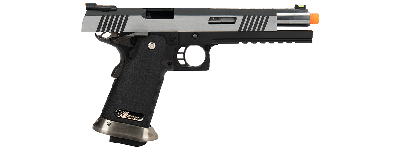 WE Tech 1911 Hi-Capa T-Rex Competition Gas Blowback Airsoft Pistol w/ Sight Mount & Top Ports (TWO TONE / SILVER) - Click Image to Close