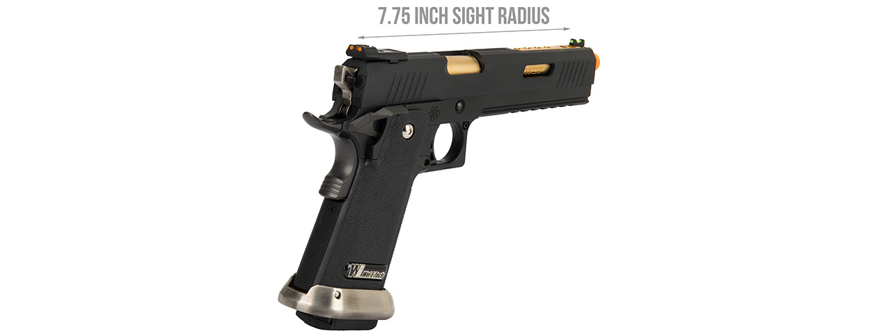 WE Tech 1911 Hi-Capa T-Rex Competition Gas Blowback Airsoft Pistol w/ Sight Mount & Top Ports (BLACK / GOLD) - Click Image to Close