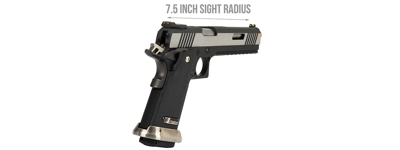 WE Tech 1911 Hi-Capa T-Rex Competition Gas Blowback Airsoft Pistol w/ Sight Mount (TWO TONE / SILVER) - Click Image to Close