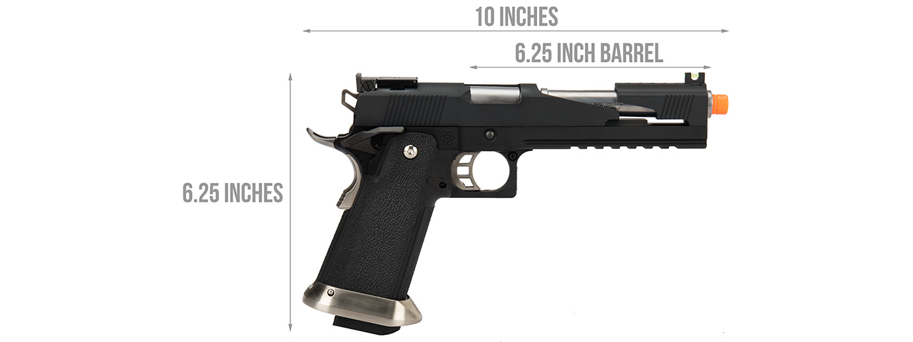 WE Tech 1911 Hi-Capa T-Rex Competition Gas Blowback Airsoft Pistol w/ Top Ports (BLACK / SILVER)