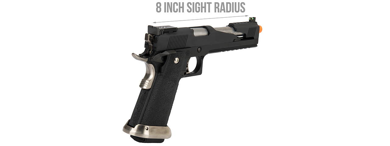 WE Tech 1911 Hi-Capa T-Rex Competition Gas Blowback Airsoft Pistol w/ Top Ports (BLACK / SILVER)