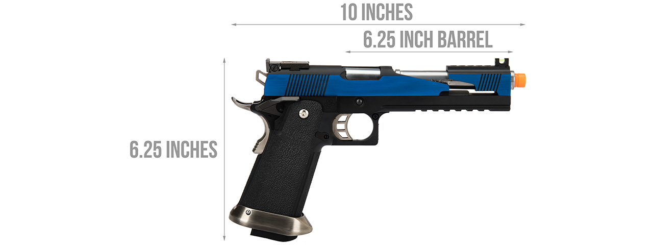 WE Tech 1911 Hi-Capa T-Rex Competition Gas Blowback Airsoft Pistol w/ Top Ports (BLUE / SILVER)