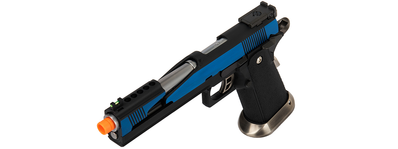 WE Tech 1911 Hi-Capa T-Rex Competition Gas Blowback Airsoft Pistol w/ Top Ports (BLUE / SILVER) - Click Image to Close