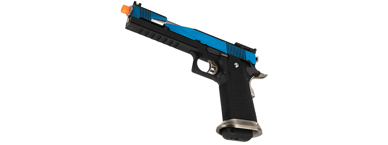 WE Tech 1911 Hi-Capa T-Rex Competition Gas Blowback Airsoft Pistol w/ Top Ports (BLUE / SILVER)