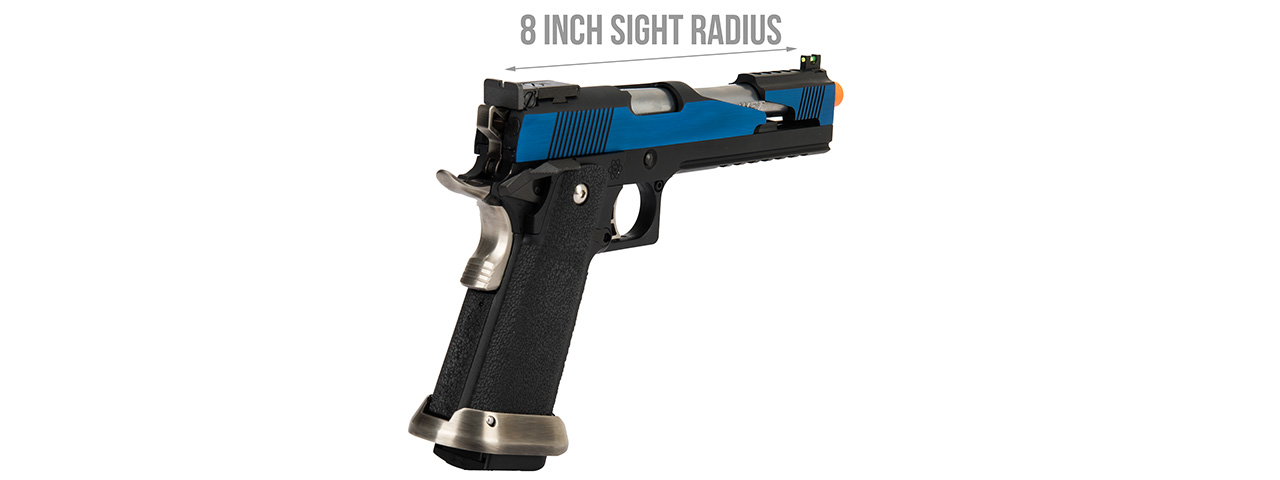 WE Tech 1911 Hi-Capa T-Rex Competition Gas Blowback Airsoft Pistol w/ Top Ports (BLUE / SILVER) - Click Image to Close