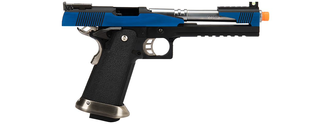 WE Tech 1911 Hi-Capa T-Rex Competition Gas Blowback Airsoft Pistol w/ Top Ports (BLUE / SILVER)