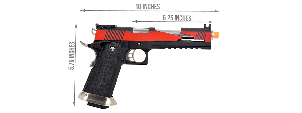 WE Tech 1911 Hi-Capa T-Rex Competition Gas Blowback Airsoft Pistol w/ Top Ports (RED / SILVER) - Click Image to Close