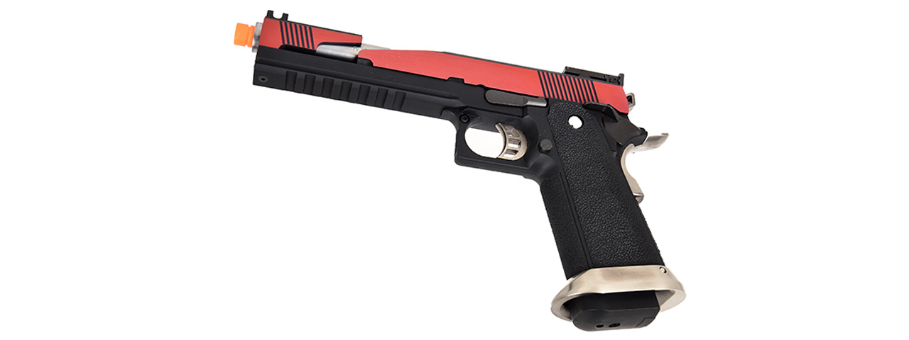 WE Tech 1911 Hi-Capa T-Rex Competition Gas Blowback Airsoft Pistol w/ Top Ports (RED / SILVER)