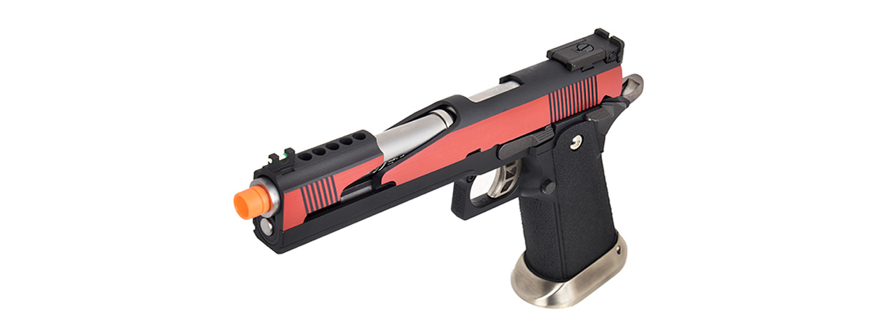 WE Tech 1911 Hi-Capa T-Rex Competition Gas Blowback Airsoft Pistol w/ Top Ports (RED / SILVER)