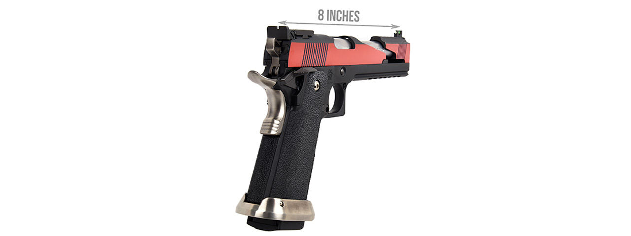 WE Tech 1911 Hi-Capa T-Rex Competition Gas Blowback Airsoft Pistol w/ Top Ports (RED / SILVER) - Click Image to Close