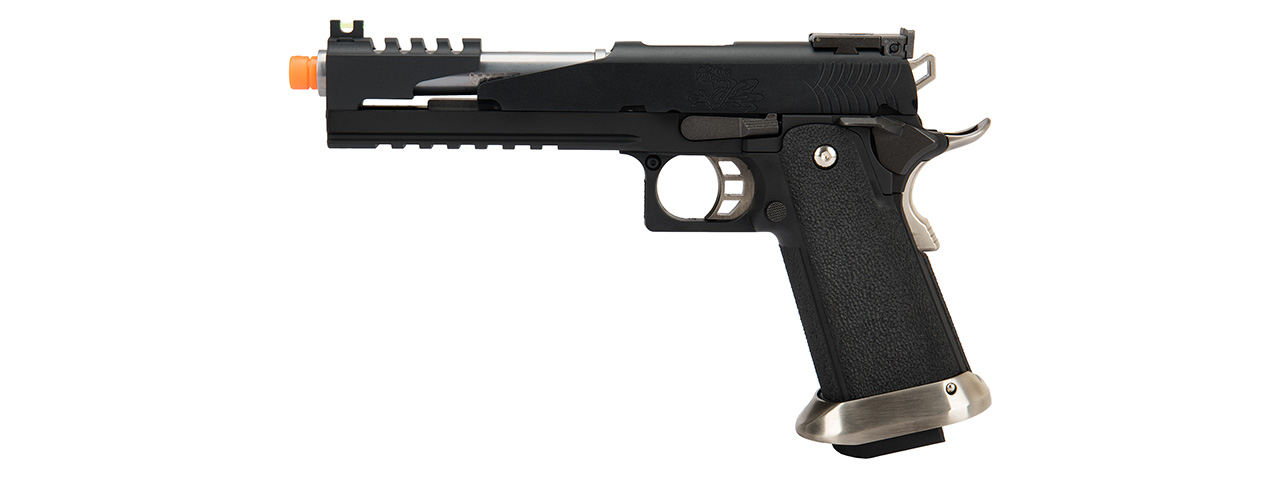 WE Tech 1911 Hi-Capa T-Rex Competition Gas Blowback Airsoft Pistol w/ Top Vent (BLACK / SILVER)