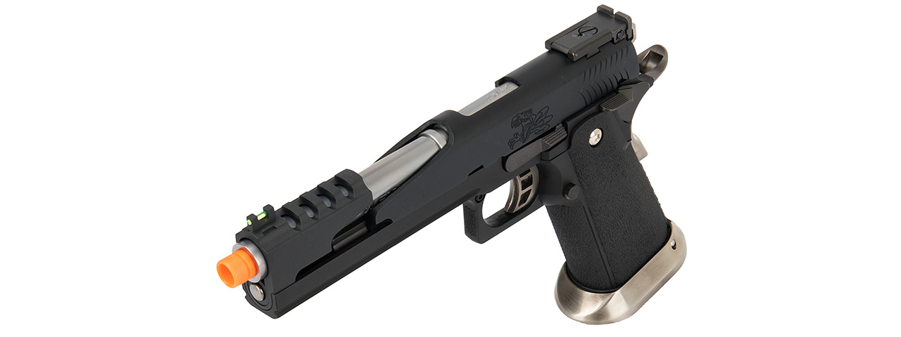 WE Tech 1911 Hi-Capa T-Rex Competition Gas Blowback Airsoft Pistol w/ Top Vent (BLACK / SILVER)