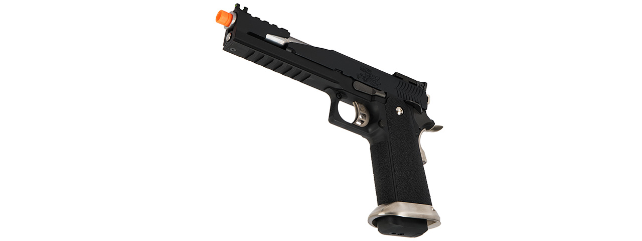 WE Tech 1911 Hi-Capa T-Rex Competition Gas Blowback Airsoft Pistol w/ Top Vent (BLACK / SILVER)