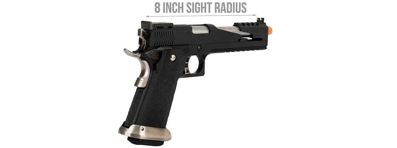 WE Tech 1911 Hi-Capa T-Rex Competition Gas Blowback Airsoft Pistol w/ Top Vent (BLACK / SILVER)