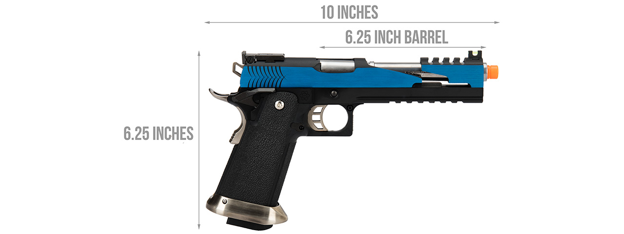 WE Tech 1911 Hi-Capa T-Rex Competition Gas Blowback Airsoft Pistol w/ Top Vent (BLUE / SILVER)